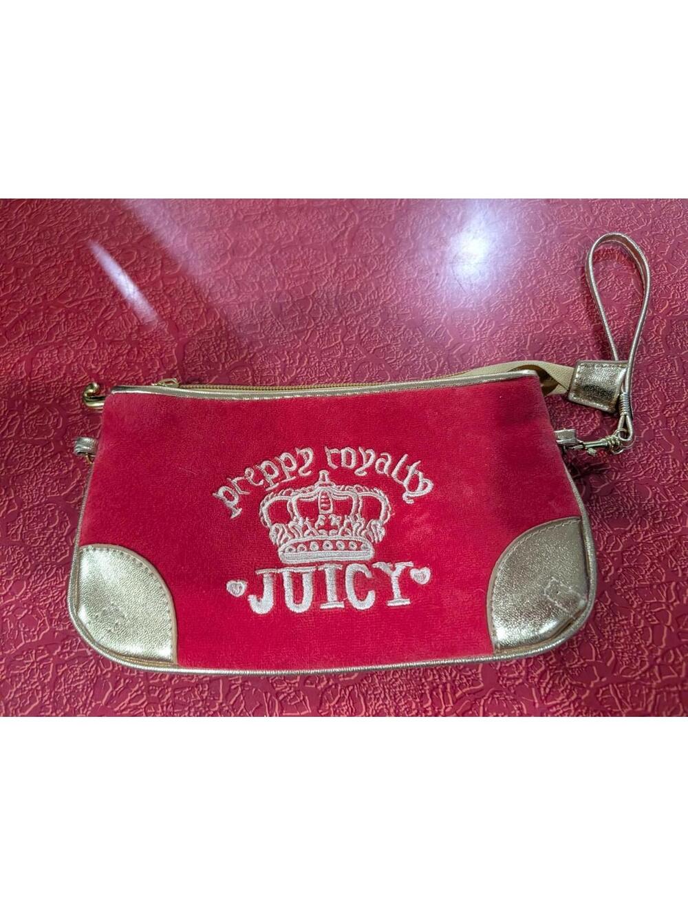 Vintage Juicy Couture Bag Preppy Royalty Black Red Y2K Wristlet Purse
